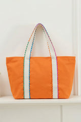 Grand sac cabas orange en toile à galons zigzag multicolores
