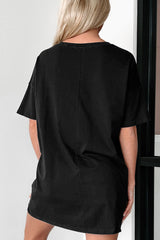 Black Basic Tunic T-shirt with united round-colored neck