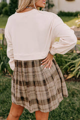 Mini-robe sweat-shirt taille haute à carreaux beige *