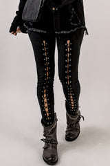 Black eyelet lace-up front leggings