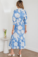 Robe longue bleu ciel à imprimé floral