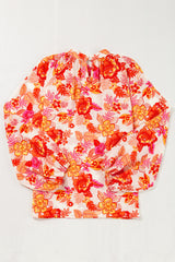 Chemisier à imprimé floral et bouton perlé avec trou de serrure à manches longues bouffantes orange-A WOMAN WE LOVE