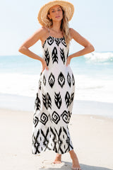 Black summer dress with western aztec print, holiday mode