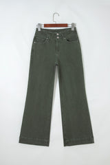 Jean large taille haute à 2 boutons vert brume