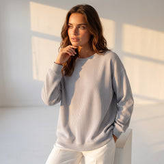 Sweat oversize en velours côtelé gris clair