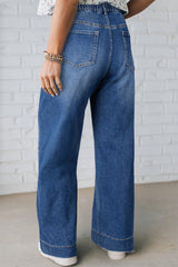 Jean grande taille bleu délavé à laçage contrasté