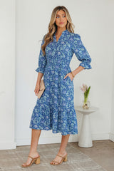 Robe longue bleu à imprimé floral