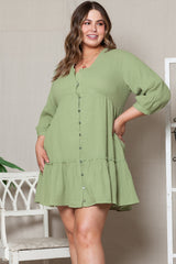 Right-up textured mini-robe and Green-sized V-shaped collar button