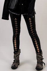 Black eyelet lace-up front leggings