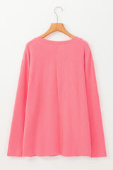 Peach Blossom Plus Size Textured Ribbed Long Sleeve T-Shirt