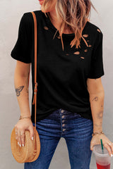 Camiseta de algodón mezclada con cuello redondo negro