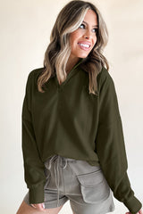 Jungle Green Drop Shoulder Zip Neck Sweatshirt
