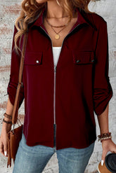 Red flap jacket with zipper and sleeve at collar Dahlia