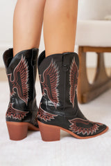 Bottes western noires en simili cuir à broderies aigle