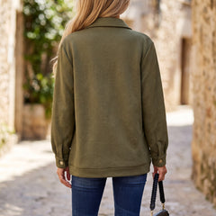 Veste vert kaki unie zippée à col chemise et poches