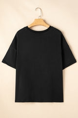 Large black t-shirt with mid-long and low hem sleeves