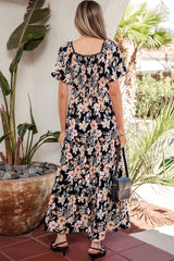 Robe longue bleue à manches courtes, taille haute