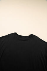 Large black t-shirt with mid-long and low hem sleeves