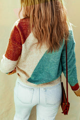 Multicolor sweater with round neck and ribbed border color block