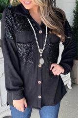 Black wired jacket with patch pocket patch and sequins