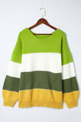Pull Patchwork Color Block Vert Grande Taille