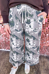 Pantalon multicolore camouflage grande taille à cordon et poches plaquées