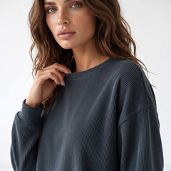 Sweat oversize en velours côtelé gris foncé