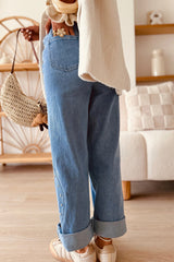 Jean décontracté à rivets latéraux et revers, bleu ou marron