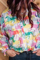 Chemise décontractée boutonnée à manches longues imprimée cheval coloré blanc-A WOMAN WE LOVE