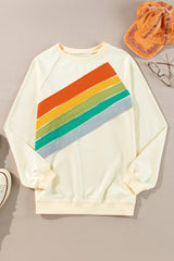 Sweat-shirt beige rayé à panneaux color block arc-en-ciel