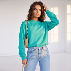 Aruba Blue Solid Crew Neck Drop Shoulder Sweatshirt