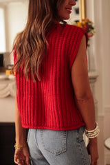 Buttoned Sweater in single -red textured knitting *