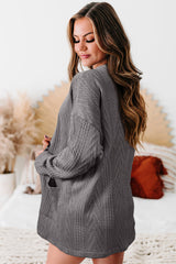 Cardigan ouvert sur le devant à texture unie gris moyen avec poche-A WOMAN WE LOVE