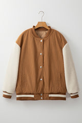 Blouson aviateur boutonné en velours côtelé et polaire patchwork-A WOMAN WE LOVE