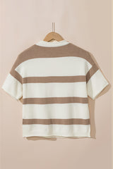 Pull léger à rayures beige et manches courtes
