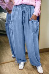 Pantalon en denim ample avec poches et taille élastique avec cordon de serrage Beau Blue