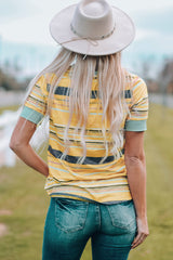 Multicolored round stripe round neck t-shirt
