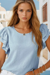 Haut unie à volants à manches courtes à manches courtes *