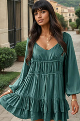 Mini-robe coupe ample à volants *