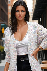 Cardigan in yellow knitting with multicolored confetti *