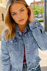 Azul con azul con volantes y dobladillo crudo *