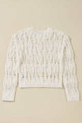 Pull blanc ample à col rond et détails en crochet