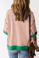 Orange, oversized, contrasting border top and bottom t-shirts, exposed seams