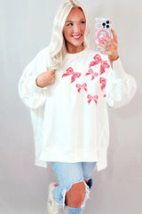 Sweat-shirt oversize blanc à sequins et nœud papillon, haut et bas