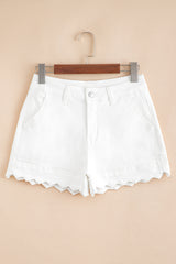 Short en jean blanc à ourlet festonné et taille haute