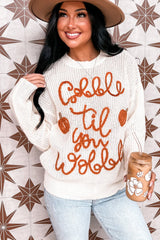 Pull blanc Gobble Til You Wobble Pop Up Crochet grande taille