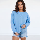 Sweat-shirt à manches perlées et épaules tombantes, col rond