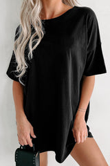 Black Basic Tunic T-shirt with united round-colored neck