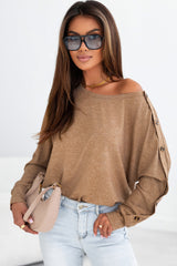 Khaki batwing sleeve top with solid color buttons