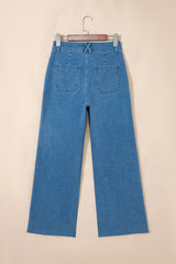Jean extensible rétro délavé bleu crépuscule avec poche plaquée